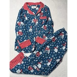 Printfresh Anthropologie Unisex XL PJ’s Flannel Winter Animals W/scarves Blue